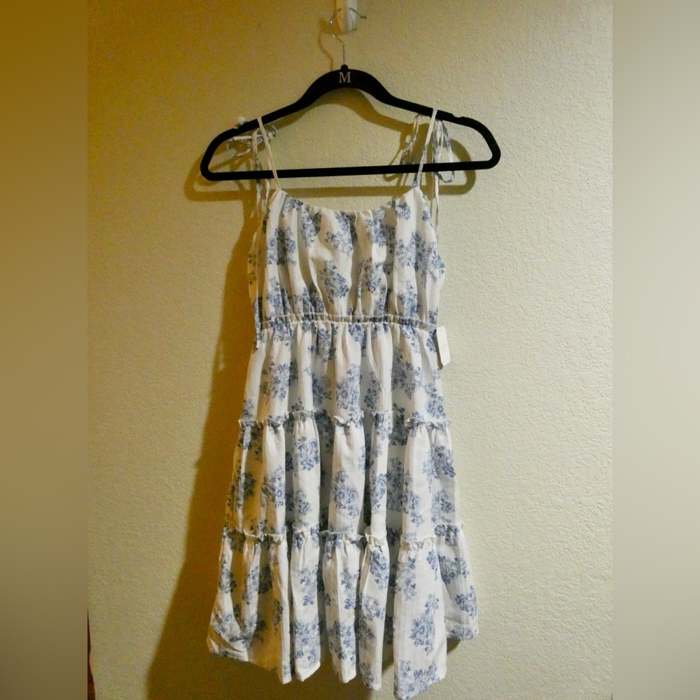 Altar'd State Blue and White Tie Strap Floral Dress